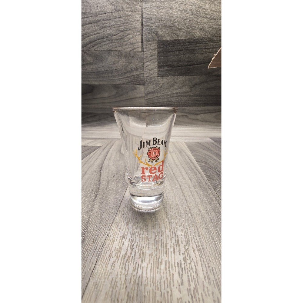 Red Stag By Jim Beam Shot Glass Black Cherry Whiskey Clear With Red Lettering